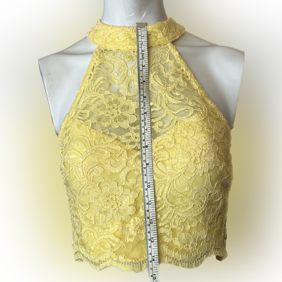 NWT Windsor Yellow Lace Halter Crop Top + Clear Sequins Size Small 5 - Picture 11 of 15
